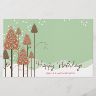 Whimsical Christmas Tree Holiday Custom Stationery