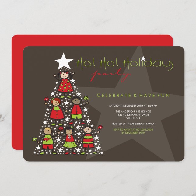 Whimsical Christmas Tree Kids Holiday Party Invite (Front/Back)