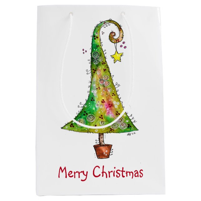 Whimsical Christmas Tree Medium Gift Bag (Front)