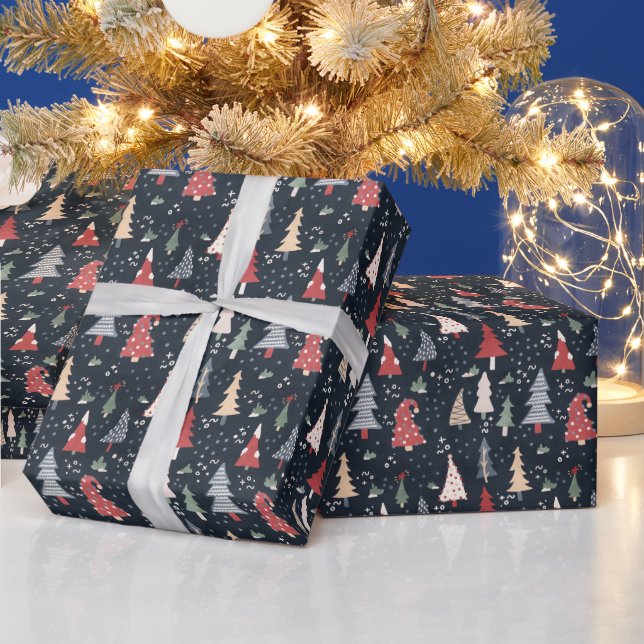 Whimsical Christmas Tree Pattern Wrapping Paper (Holidays)