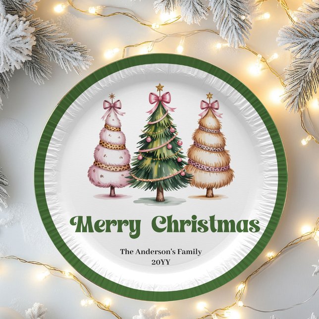 Whimsical Christmas Tree Personalised Name Paper  Plate (Whimsical Christmas Tree Personalized Name Paper Plates)
