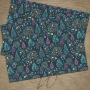 Whimsical Christmas Tree Purple and Teal Pattern Tissue Paper