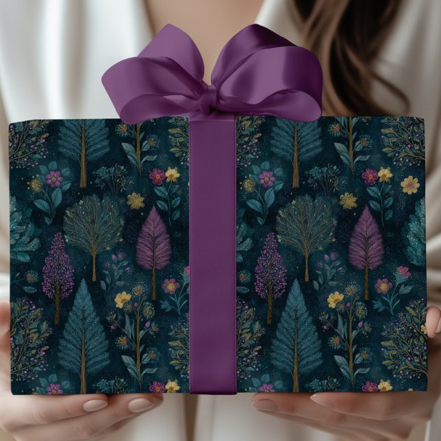 Whimsical Christmas Tree Purple and Teal Pattern  Wrapping Paper Sheet (Creator Uploaded)