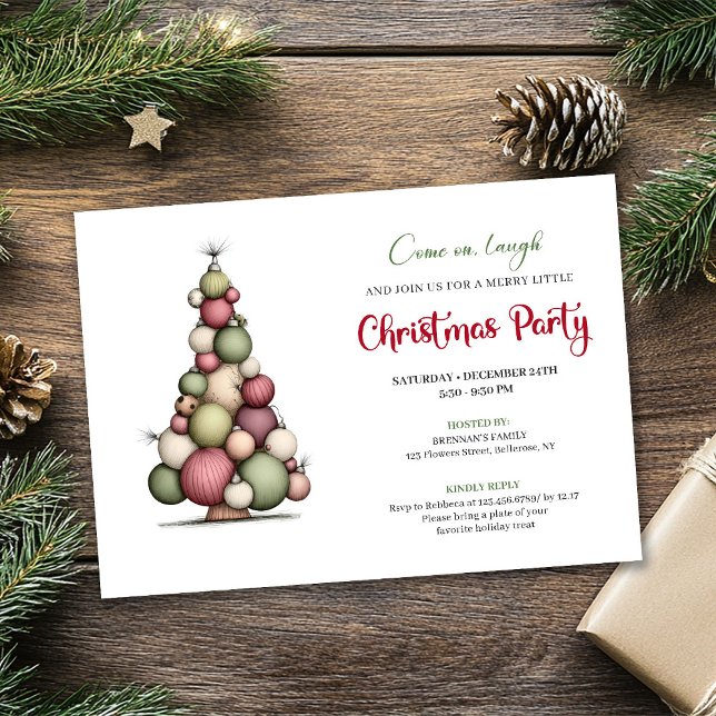 Whimsical Christmas Tree Red Green Holiday Invite (Whimsical Christmas Tree Red Green Holiday Invite)