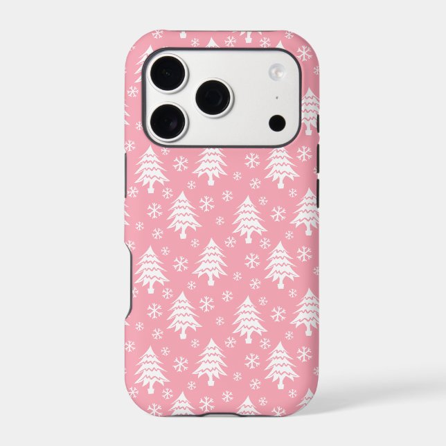 Whimsical Christmas Tree Snowflake Pink White (Back)