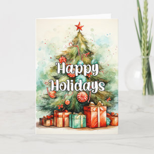 Whimsical Christmas Tree With Gifts Holiday Card