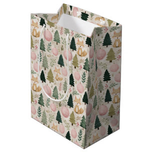 Whimsical Christmas Tree with Winter Fox Pastel Medium Gift Bag