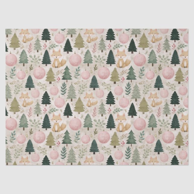 Whimsical Christmas Tree with Winter Fox Pastel Tissue Paper (Front)