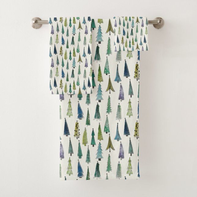Whimsical Christmas Trees Bath Towel Set (Insitu)