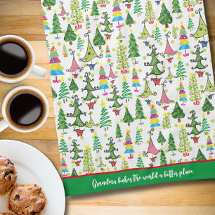 Whimsical Christmas Trees Green Grandma Quote  Tea Towel