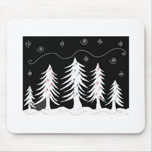 Whimsical Christmas Trees in Black and White Mouse Pad