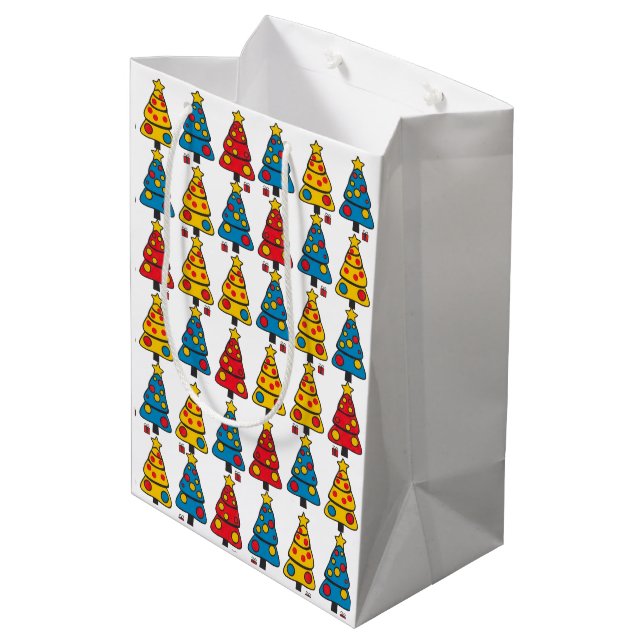 Whimsical Christmas Trees Medium Gift Bag (Back Angled)