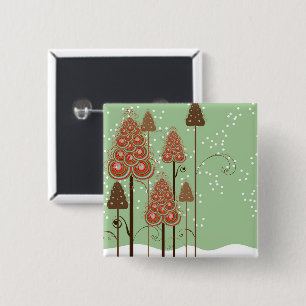 Whimsical Christmas Trees on Snow Holiday Button