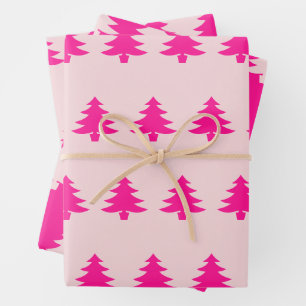 Whimsical Christmas Trees Pale Pink and Dark Pink Wrapping Paper Sheet