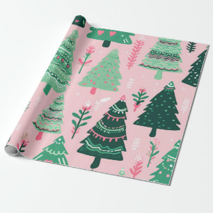 "Whimsical Christmas Trees Pattern" Wrapping Paper