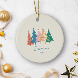 Whimsical Christmas Trees Personalised Name Family Ceramic Tree Decoration