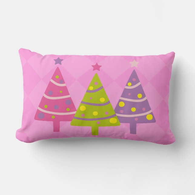 Whimsical Christmas Trees Pink  Lumbar Cushion (Front)