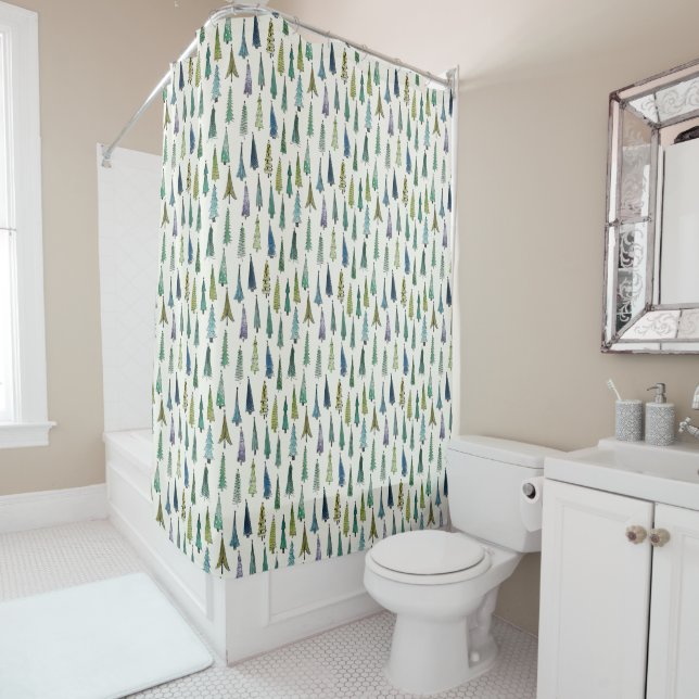 Whimsical Christmas Trees Shower Curtain (In Situ)