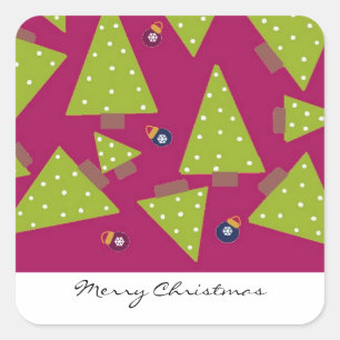 Whimsical Christmas Trees Square Sticker