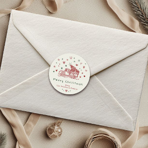 Whimsical Christmas Truck Retro Red and Green Classic Round Sticker