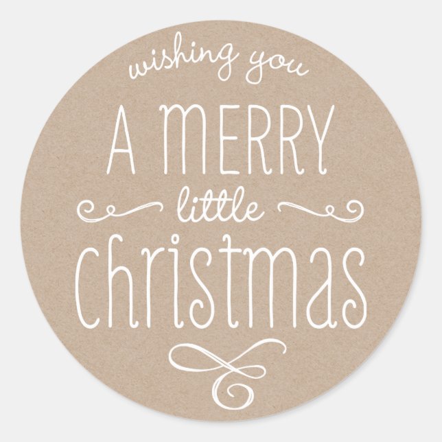 WHIMSICAL CHRISTMAS TYPOGRAPHY trendy cute kraft Classic Round Sticker (Front)