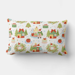 Whimsical Christmas Village Storybook Lumbar Cushion