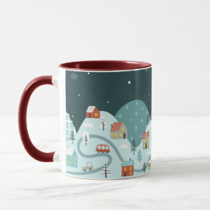 Whimsical Christmas Village Winter Cars Mug