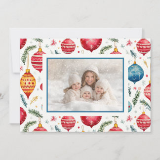 Whimsical Christmas Vintage Ornaments Photo Holiday Card