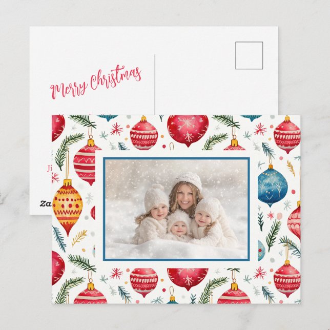 Whimsical Christmas Vintage Ornaments Photo Holiday Postcard (Front/Back)