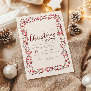 Whimsical Christmas Wreath & Bow Party Invitation