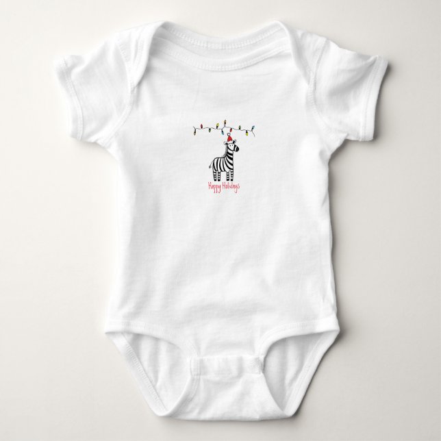 Whimsical Christmas Zebra Baby Bodysuit (Front)