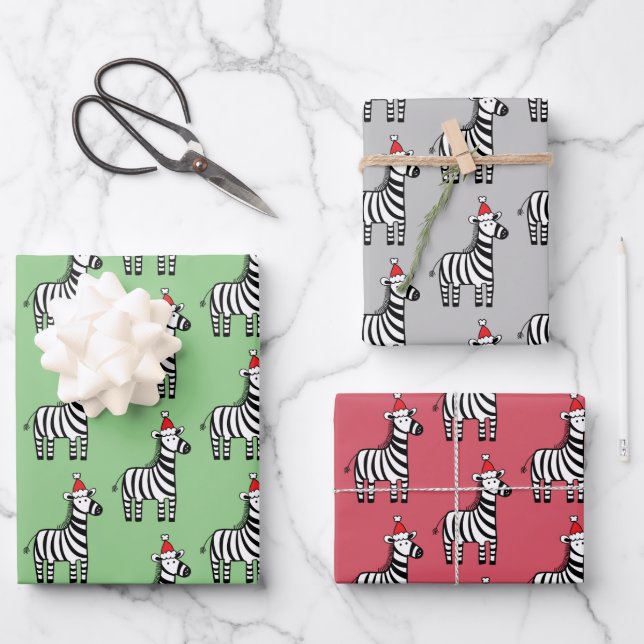 Whimsical Christmas Zebras Wrapping Paper Sheet (Front)
