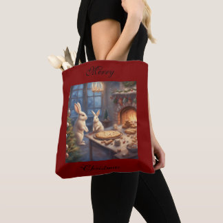 Whimsical Chrsitmas Bunnies Baking holiday tote Bag
