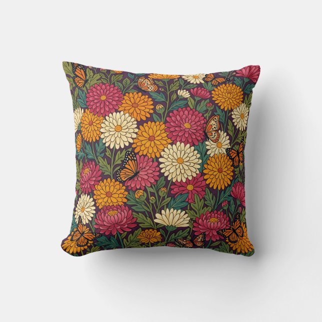 Whimsical Chrysanthemum Throw Pillow (Front)