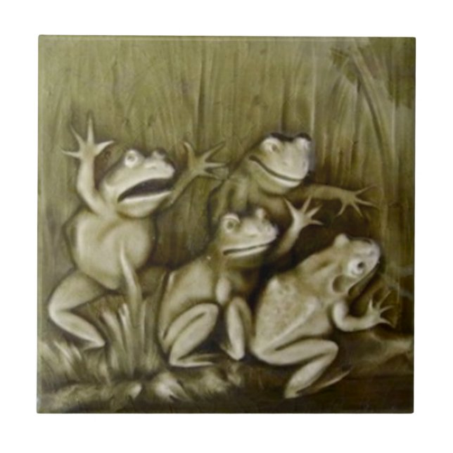Whimsical Circa 1900 Repro Tile with 4 Frogs (Front)