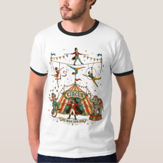 Whimsical Circus Acrobats & Tightrope Walkers Vint T-Shirt