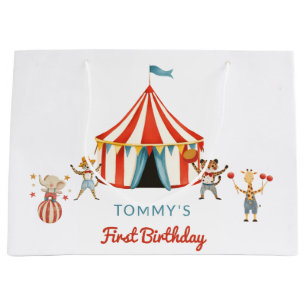 Whimsical Circus Animals Tommy's First Birthday  Large Gift Bag