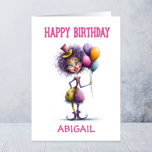 Whimsical Circus Clown Holding Balloons Birthday Card