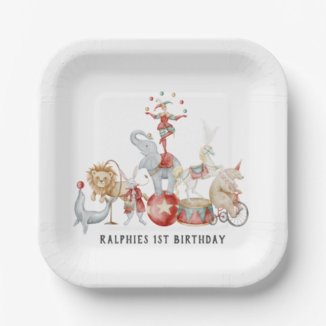Whimsical Circus Performers Birthday Party Plates (Front)