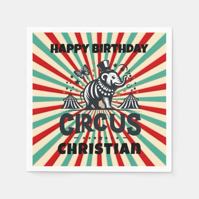 Whimsical Circus Sunburst Kids Birthday Party Napkin (Front)