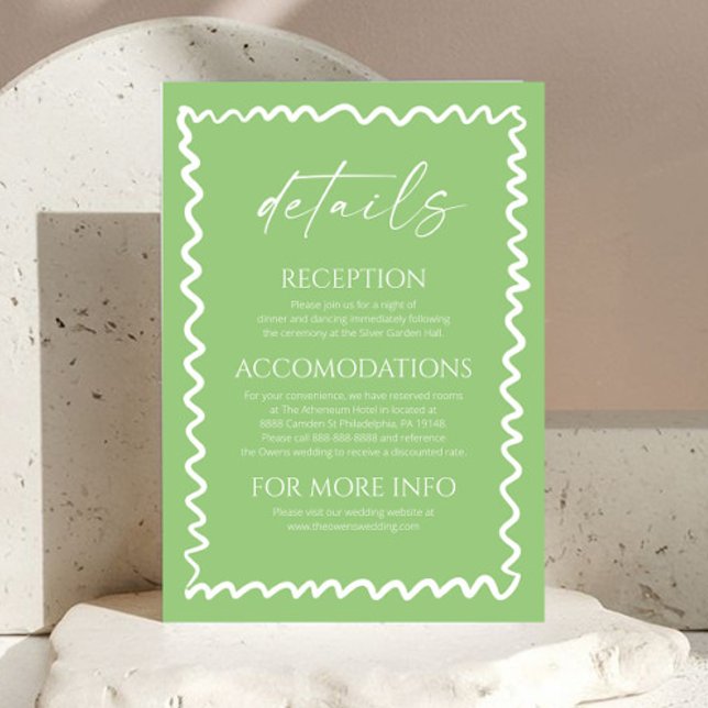 Whimsical Citrus Green Wavy Border Wedding Details Enclosure Card (Creator Uploaded)