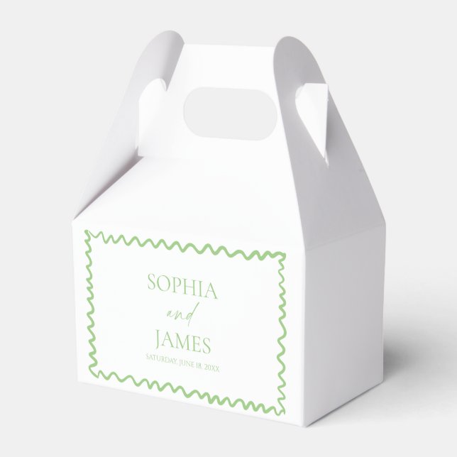 Whimsical Citrus Green Wavy Border Wedding Favour Box (Front Side)