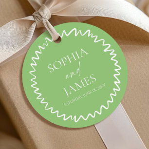 Whimsical Citrus Green Wavy Border Wedding Favour Tags