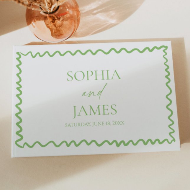 Whimsical Citrus Green Wavy Border Wedding Guest Book (Creator Uploaded)