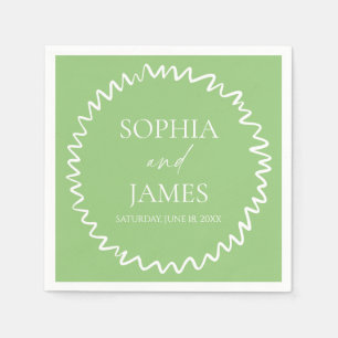 Whimsical Citrus Green Wavy Border Wedding Napkin