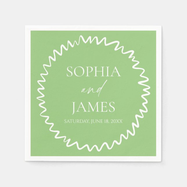 Whimsical Citrus Green Wavy Border Wedding Napkin (Front)