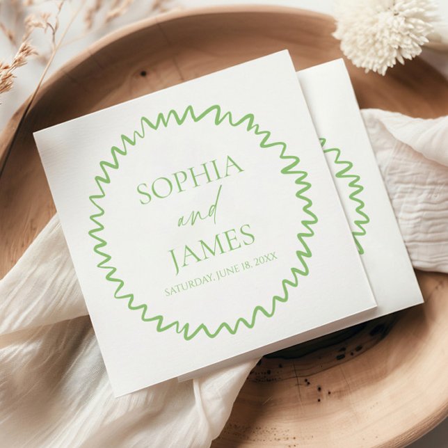 Whimsical Citrus Green Wavy Border Wedding Napkin (Creator Uploaded)
