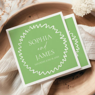 Whimsical Citrus Green Wavy Border Wedding Napkin