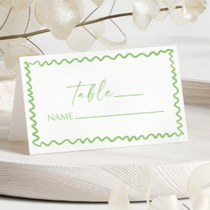 Whimsical Citrus Green Wavy Border Wedding Place Card