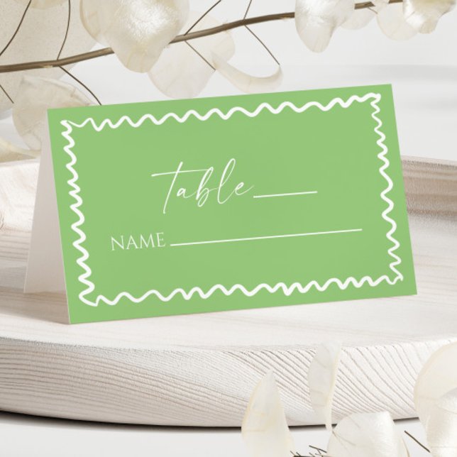 Whimsical Citrus Green Wavy Border Wedding Place Card (Creator Uploaded)